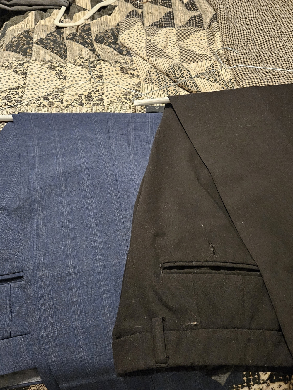 2 Men's Dress Pants in Navy Blue Check and Black